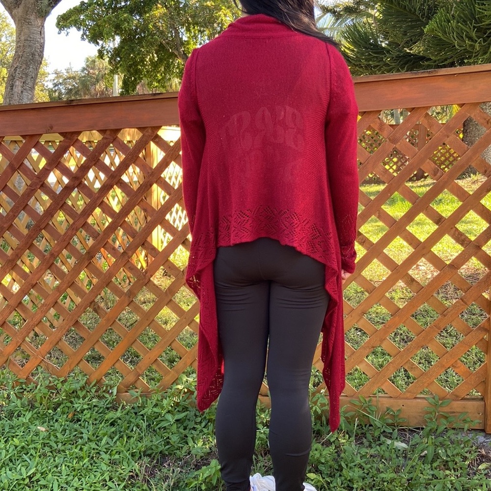 INC International Concepts Burgundy Red Wine Long High Low Cardigan! - Picture 3 of 9